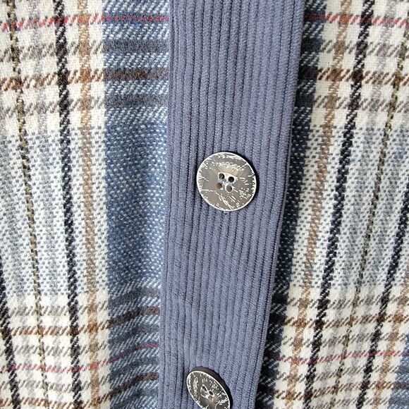 mystree women's shacket size S plaid corduroy button down blue - Picture 5 of 7
